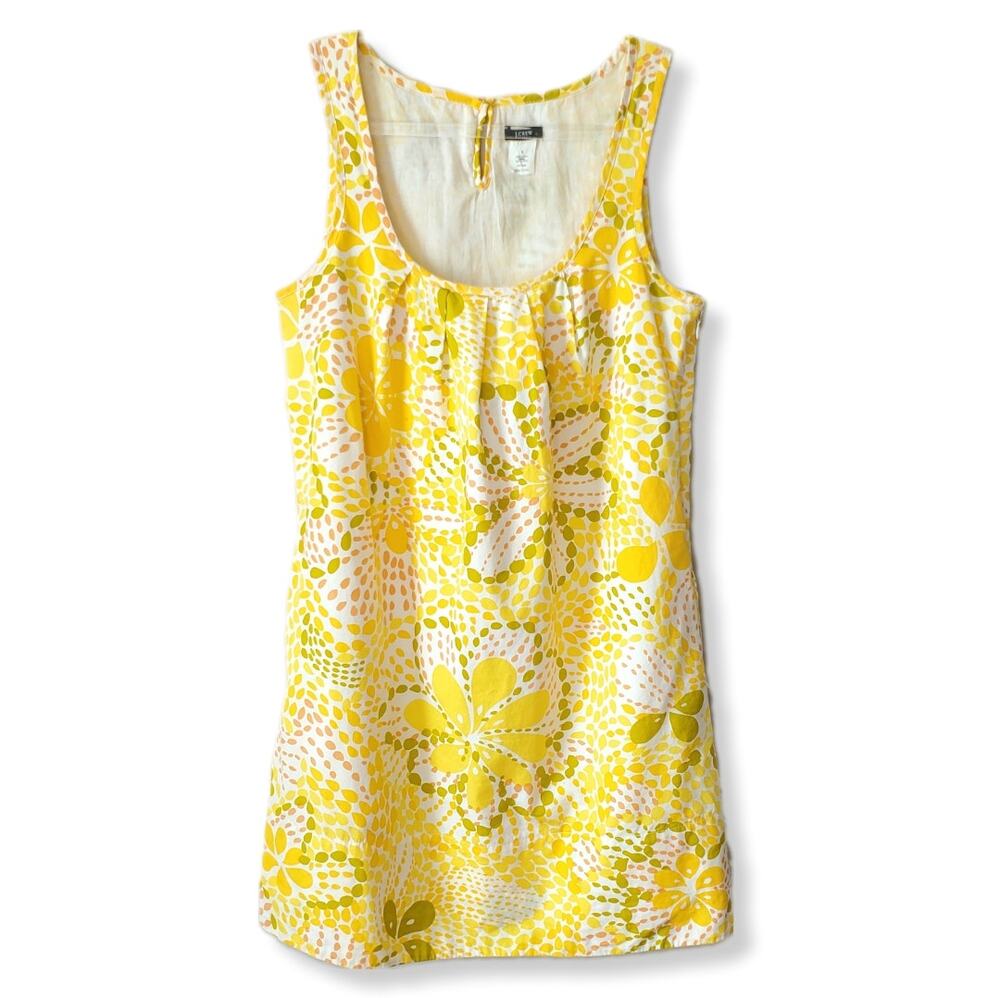 J Crew VTG Y2K Yellow Abstract Floral Shift Sun Dress 6 Mod Retro Twee Preppy